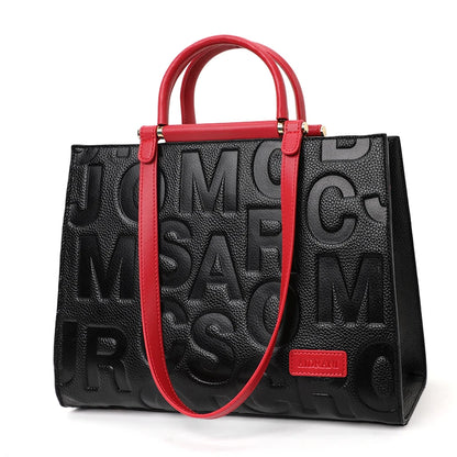 2026 New Large Capacity Contrast Letter Printed Women's Handbag High end Cowhide Mom's Bag