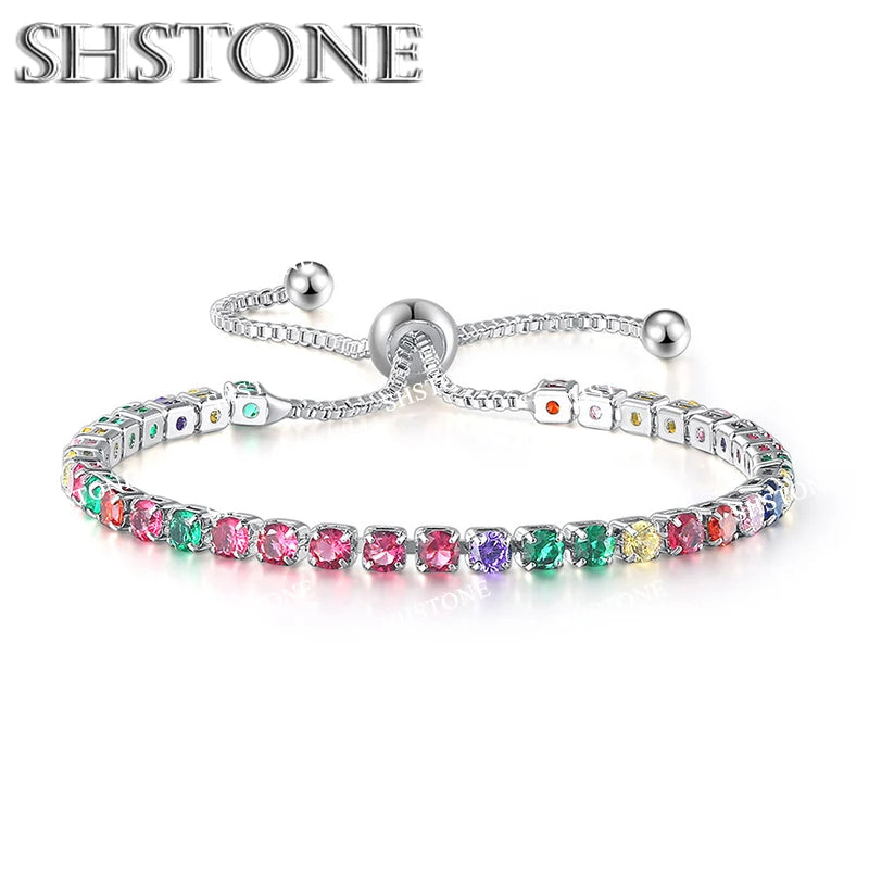 Noble 925 Sterling Silver Bracelet Chain Luxury Color Crystal Hand Jewelry For Women Charm Wedding Gift Party 18cm