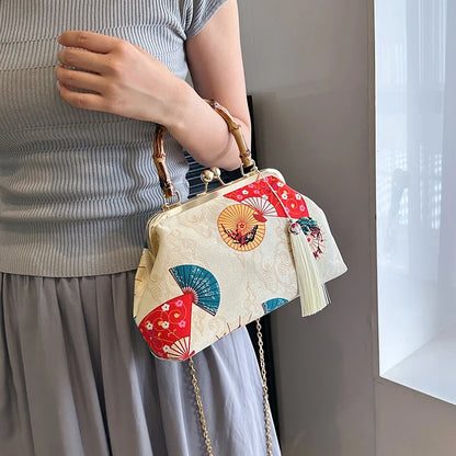 Designer Bamboo Handle Handbag Retro Embroidery Women Evening Bag High-end Nylon Crossbody Bag Luxury Lady Shoulder Bags Satchel