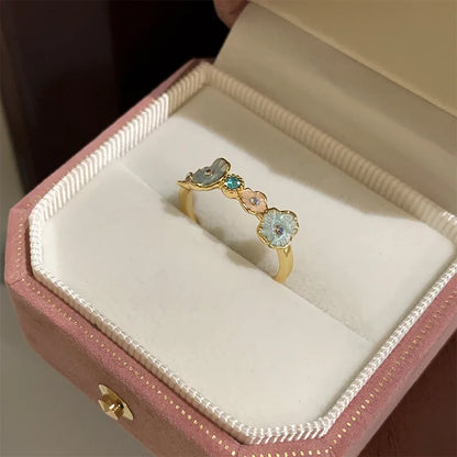PANJBJ 925 Sterling Silver Golden Flower Rings For Women Drip Glaze Plant Irregular Adjustable Sweet Jewelry Gift Dropshipping