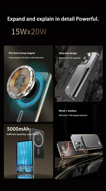 Lenovo Wireless Magnetic 500000mAh Power Bank Fast Charging Portable PD22.5W External Battery for Magsafe for iPhone17 Samsung