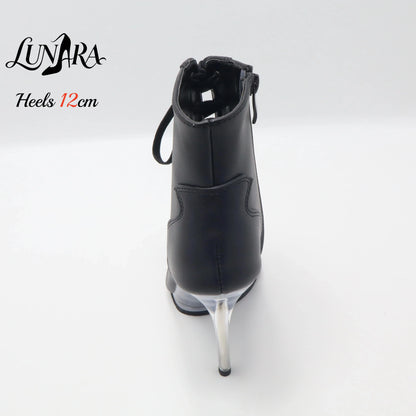 12cm/5Inch Plus size Beige PU Leather Lace-up Side zipper Peep toe High Stilettos Ankle boot Pole dancing Nightclub Rave Parties
