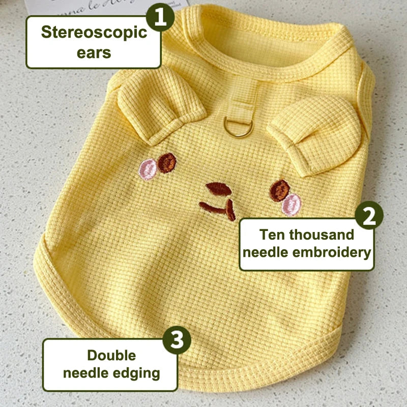 1pc Waffle Knit Pet Vest Cute Puppy Coat Shirts With Leash Ring Adjustable Breathable Dog And Cat Shirt For Spring/summer