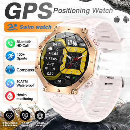 New Military Real GPS Smart Watch Men 10ATM IP69K Waterproof Swim Sports Watches Flashlight Bluetooth Call AMOLED HD Smartwatch