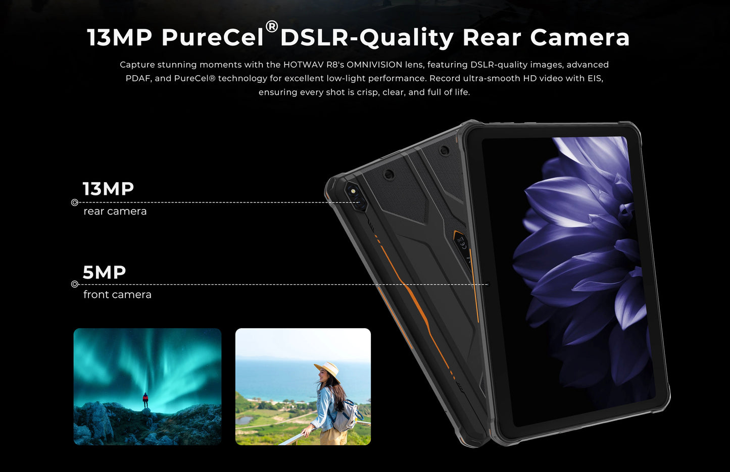 HOTWAV R8 IP68&IP69K Rugged Tablet 10800mAh Massive Battery Android 14 Pad 10.1'' HD+ Display 4GB RAM 128GB ROM/1TB Expansion 13MP +5MP Camera Global 4G Tablet PC