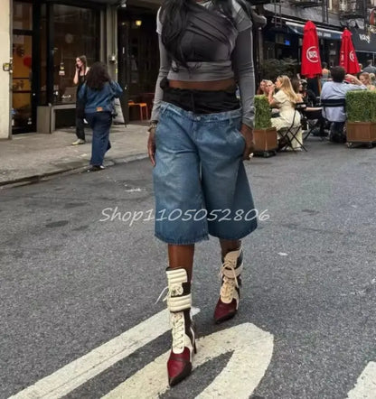 2026 Knee High Woman Boots Sexy Pointed Toe Lace-up Ladies Long Boots Thin Heel Patchwork Leather Motorcycle Boots 44