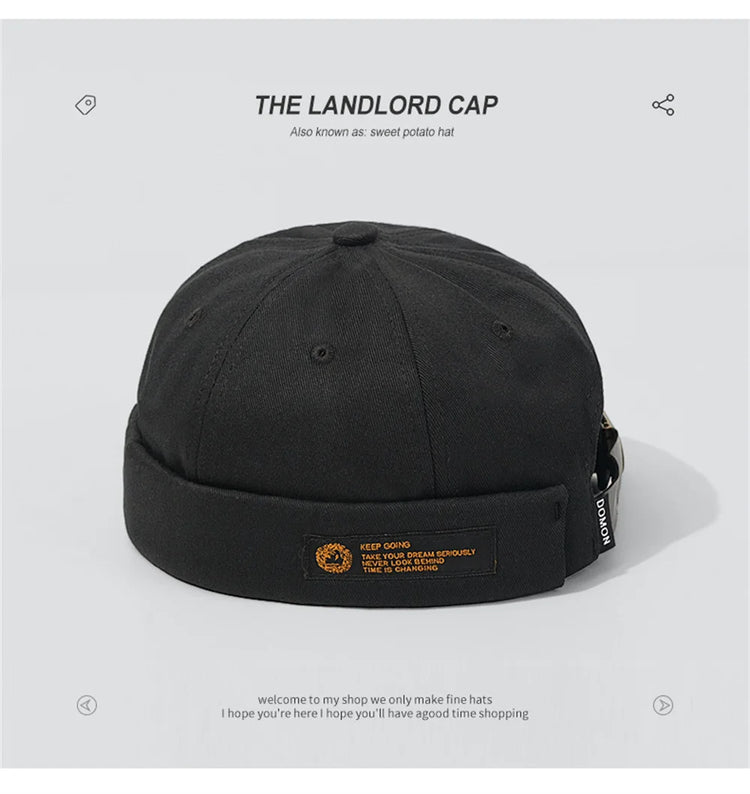 Retro Letter Label Brimless Caps Unisex Solid Color Beanie Men Women Summer Street Adjustable Docker Hats Melon Cap Hip Hop Cap