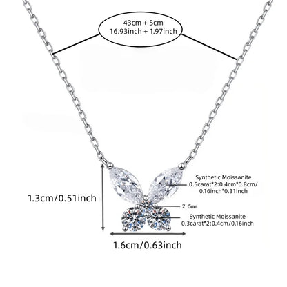 925 Sterling Silver Butterfly Collarbone Necklace for Women – Fully Pave-Set with 1.6 Carat Moissanite – Romantic Style