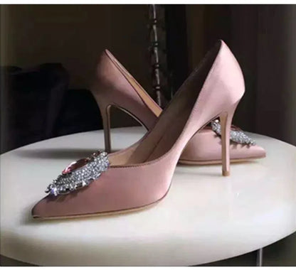 Luxury Diamond Crystal Satin Women Pumps Elegant Pointed toe Stiletto High heels Spring Autumn Fashion Wedding Banquet Shoes