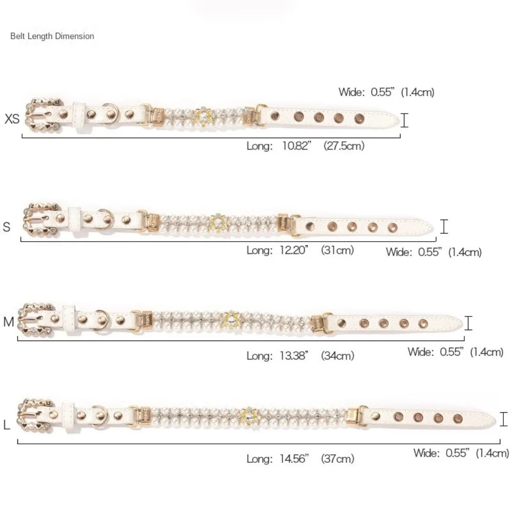 Adjustable Dog Cat Pearl Collars Rhinestone Bling Crystal Cat Necklace Luxury Jewelry PU Neck Strap for Small Dogs for Kitten