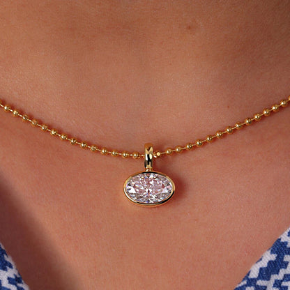 2-4carat East West Oval Cut Moissanite Pendant Necklace For Women 925 Silver Bezel Set Solitaire Diamond Ball Neckchain With GRA