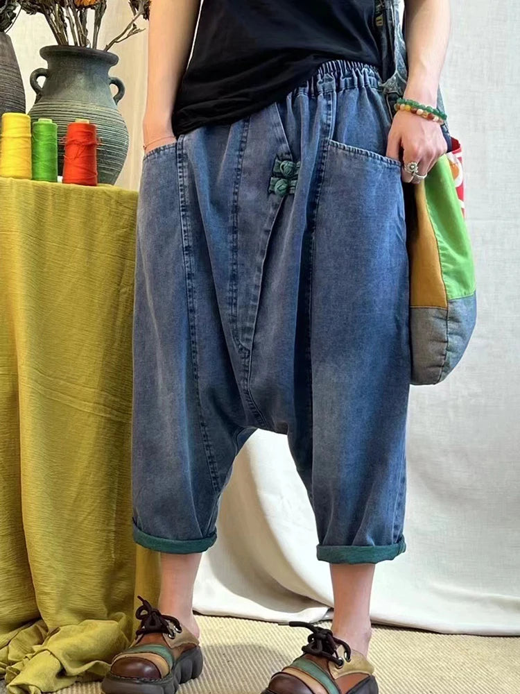 AmaxluluE 2025 Summer Ladies Chinese Loose Cross Pants Womens Luxury Casual Harajuku Jeans Ladies Classic Vintage Denim Trousers