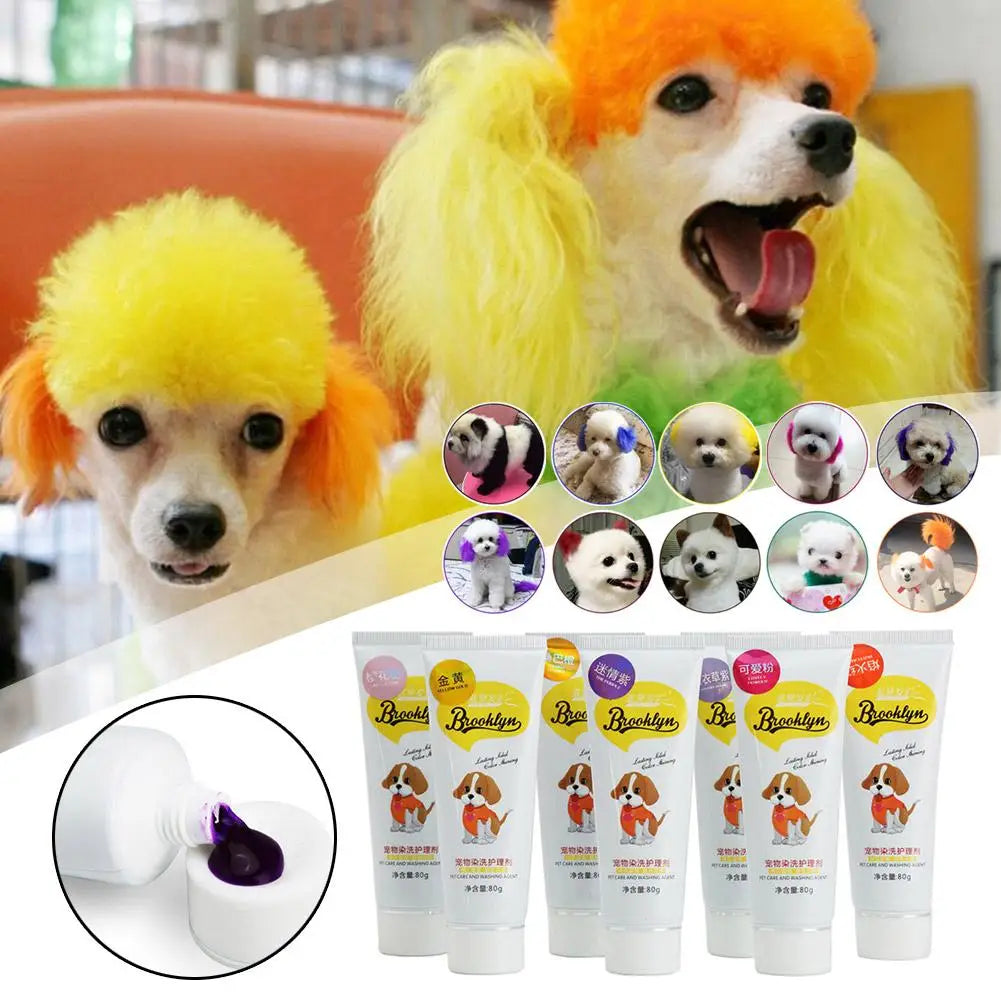 80g Pet Dog Animals Hair Bright Coloring Dyestuffs Hair Bright Safe Dyeing Pigment for Dogs Cats Safe Pet Accessories