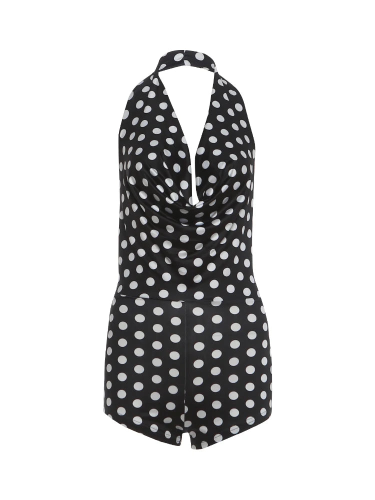 Nibber Wild Trend Romper Women Fashion Swing Collar Sexy Hottie Backless Polka Dot Print Halter Midnight Party Street Clubwear