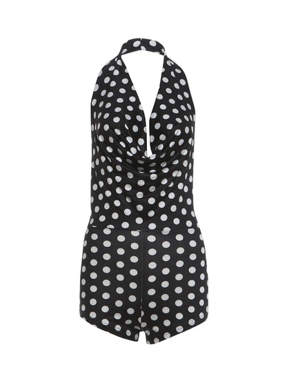 Nibber Wild Trend Romper Women Fashion Swing Collar Sexy Hottie Backless Polka Dot Print Halter Midnight Party Street Clubwear