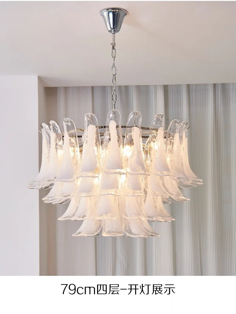 French Murano Petal Glass Chandelier Dining Table Living Room Antique Style Pink Petal Glass Pendant Chandelier Lights Bedroom