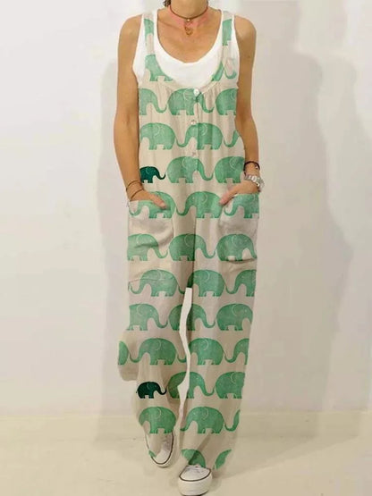 Women's Sleeveless Jumpsuit 2022 Summer Boho Floral Wide Leg Long Pants Rompers Ladies Strap Plus Size Casual Loose Bib Trousers
