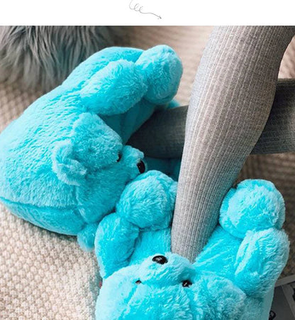 Cute Teddy Bear Plush Winter Slippers, Wrapped Heel Funny Indoor Floor Shoes, Women Gift, Warm Soft Cartoon Fluffy Animal Slippe
