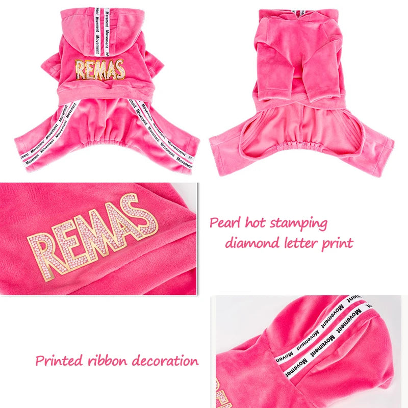 Luxury Velvet Dog Clothes,Dog Jumpsuit,Small Medium Dogs,Yorkie Puppy Costume,Hooded Coat,Tracksuit Overalls,Autumn,Winter