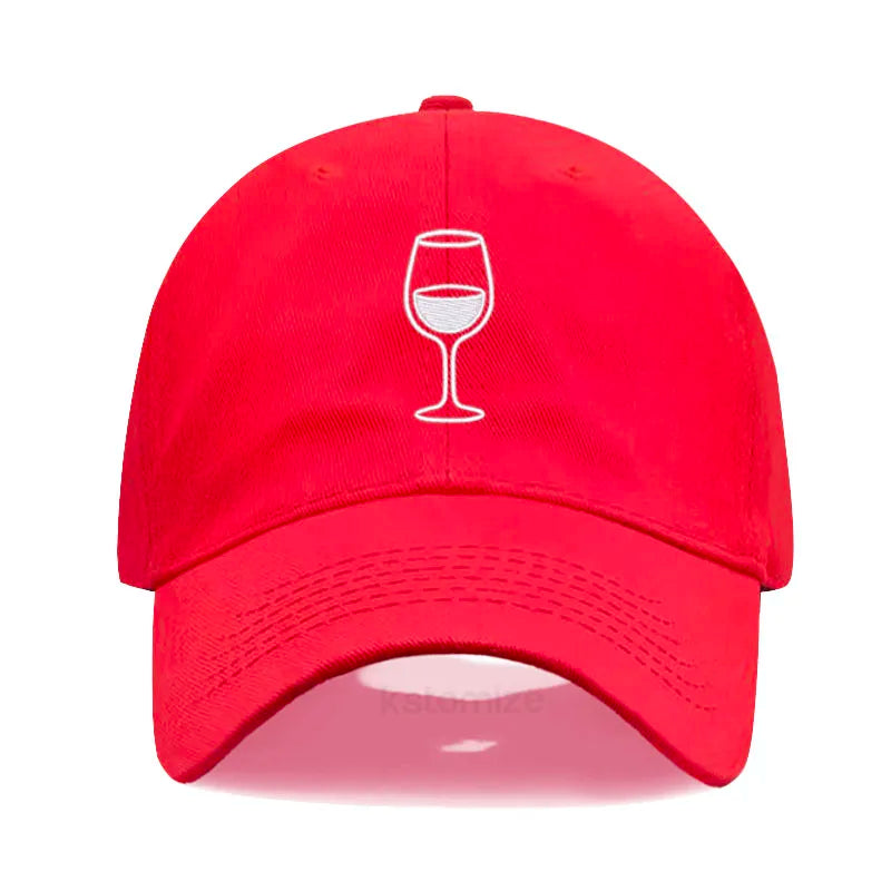 Wine Glass Embroidery Baseball Cap For Men Women Soft Cotton Adjustable Dad Hat Unisex Casual Sport Visor Golf Caps