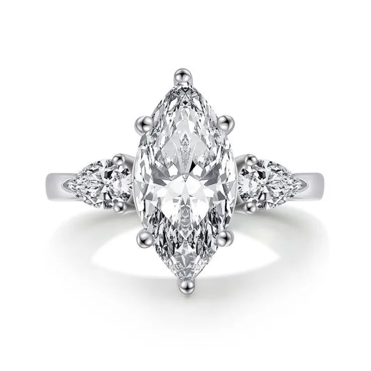Luxury Marquise Ring 5ct Moissanite Women's PT950 Platinum - 5ct radiant marquise center stone, full aura, gala centerpiece