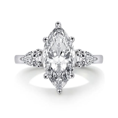 Luxury Marquise Ring 5ct Moissanite Women's PT950 Platinum - 5ct radiant marquise center stone, full aura, gala centerpiece
