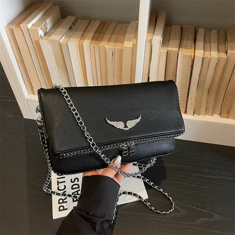 Fashionable Retro Ladies Chain-Shoulder Square Bag Luxury Textured Crossbody Shoulder Bag Women Handbags and Purses Underarm Bag