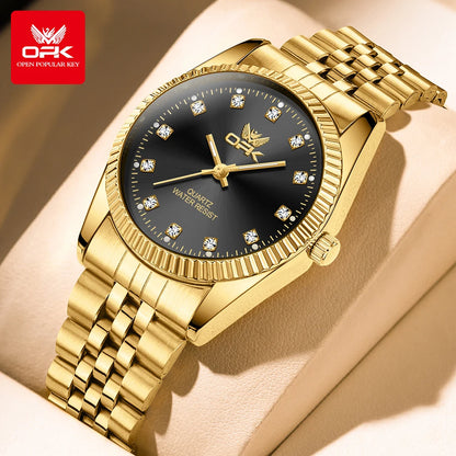 OPK 6027 Watches For Men Stainless Steel Quartz Watch Zircon Scale Wristwatch Waterproof Luminous  Automatic Watch Reloj Hombre