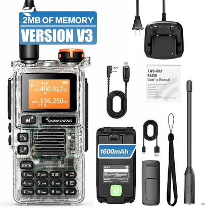 QUANSHENG UV-K5(99) V3 Walkie Talkie 2MB Memory 50-600MHz Air Band RX 5W Two Way Radio Type-C Wireless Copy Custom Firmware