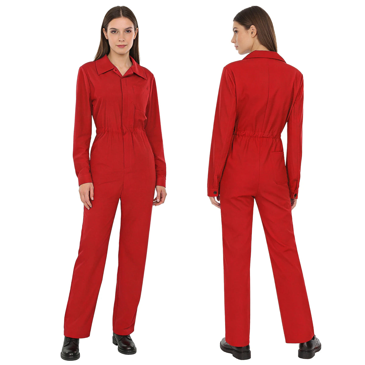 Womens Fashion Work Coverall Rompers Casual Solid Color Turn-Down Collar Long Sleeve Button Jumpsuit Travel Holiday Cargo Pants
