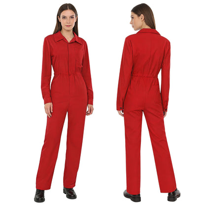 Womens Solid Color Long Sleeve Coveralls Turn Down Collar Button Down Straight Leg Jumpsuit Casual Daily Wear Rompers Workwear