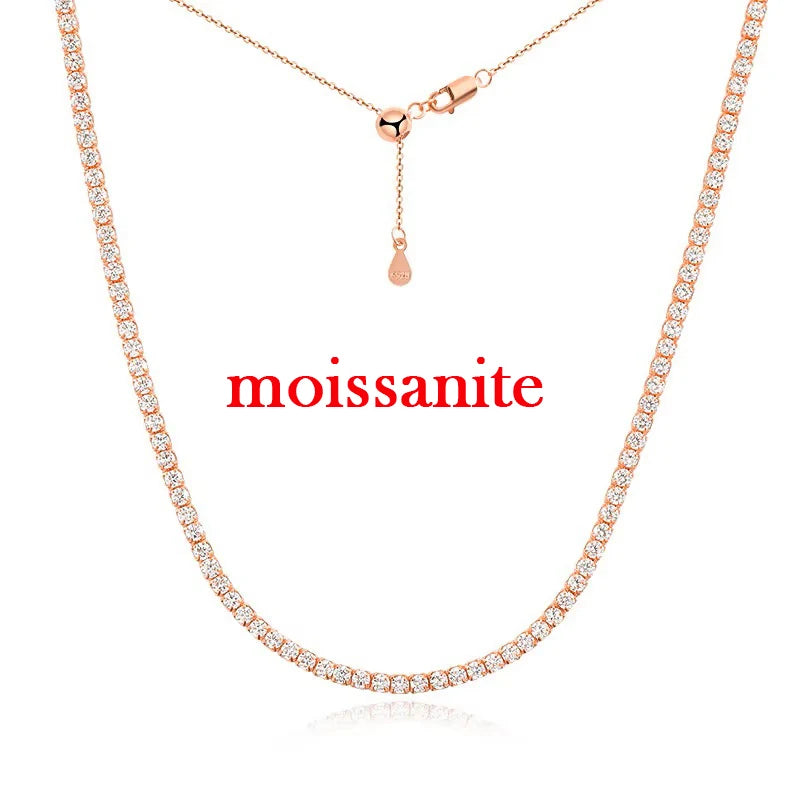 2mm All Moissanite Tennis Necklace for Women 925 Silver Plate 18K Gold Choker Chain Sparking Diamond Riviera Necklace Adjustable