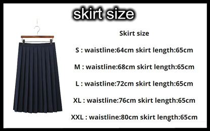 65cm longuette JK Uniform Sets Japanese Women girls uniform dark blue Short/long Sleeve School Uniforms Sailor Pleated Skirt