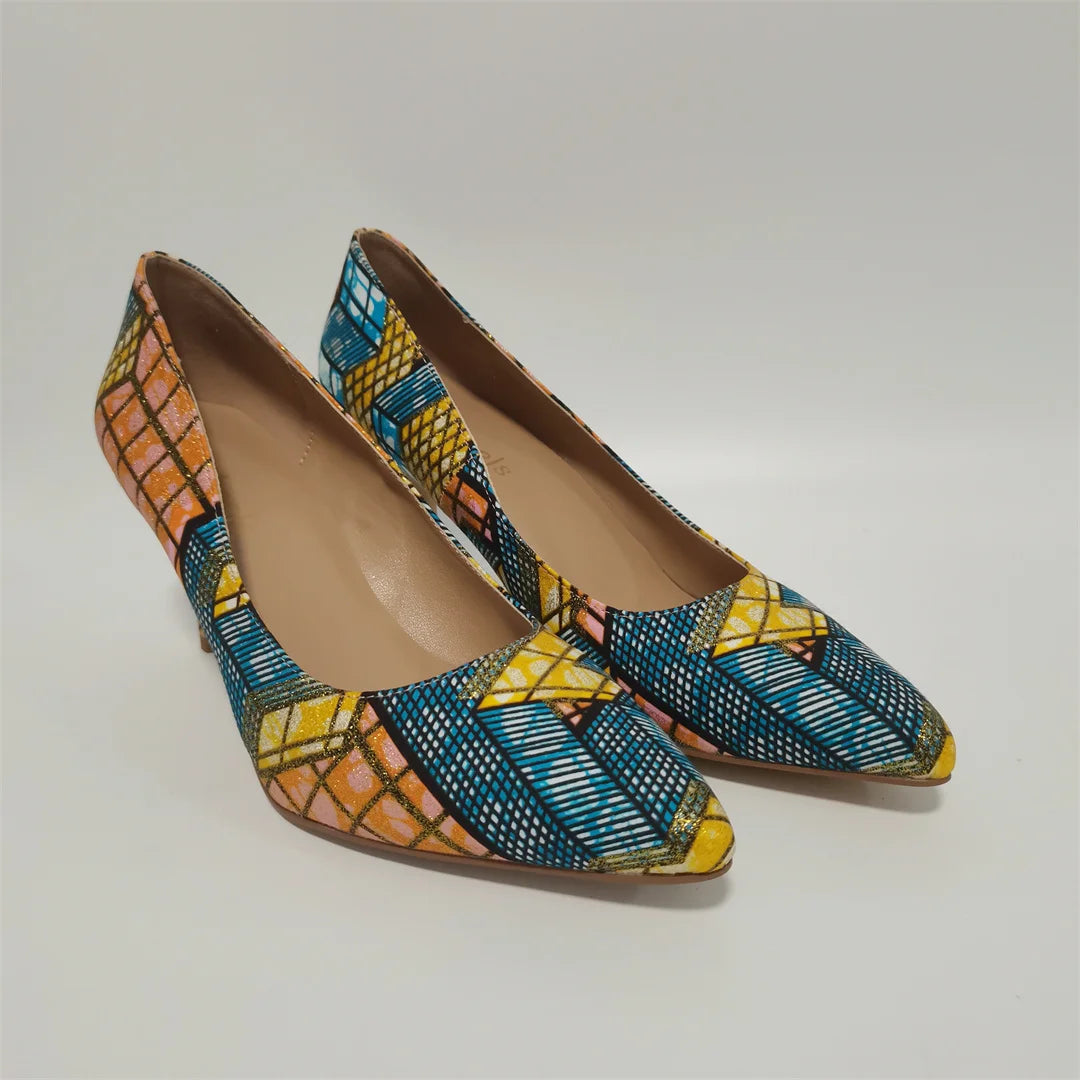 Fashion African Women Wedding Party Wax Shoes and Bag to Match Nigeria Ankara Style Print Shoes Bag Set F1110-1