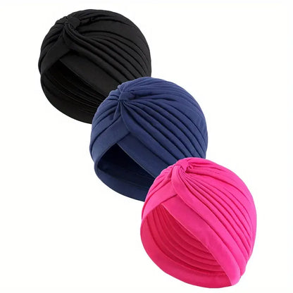3pcs/set Fashion Ladies Twisted Turban Elastic Muslim Hijab Cap Solid Color Stretch Head Wrap Soft Chemo Beanie Head Cover