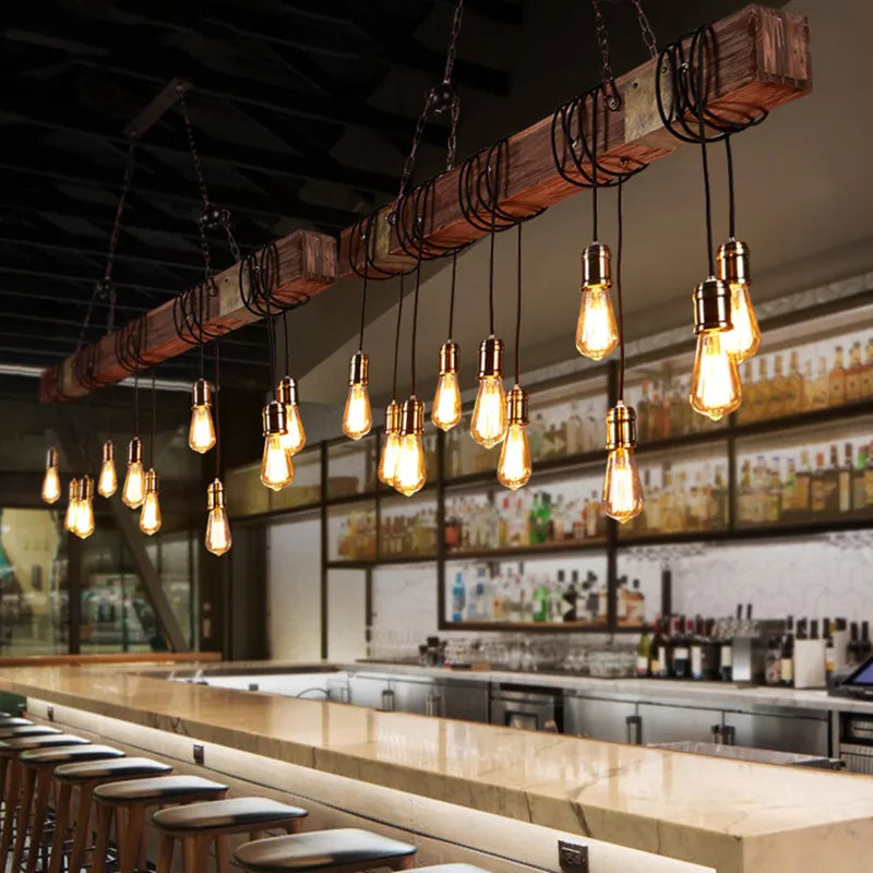 Retro Wood E27 LED Ceiling Lamp Antique Industrial Chandelier Lighting LOFT Bar luminaire Vintage Pendant Lights lustre