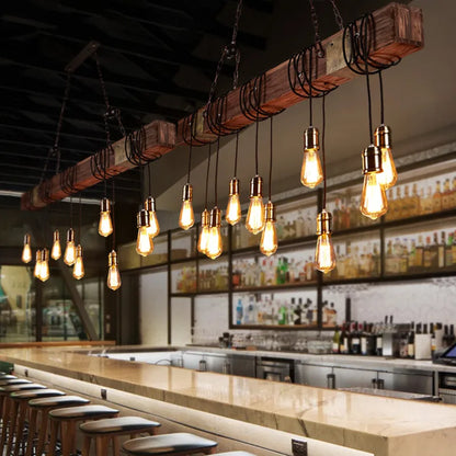 Retro Wood E27 LED Ceiling Lamp Antique Industrial Chandelier Lighting LOFT Bar luminaire Vintage Pendant Lights lustre