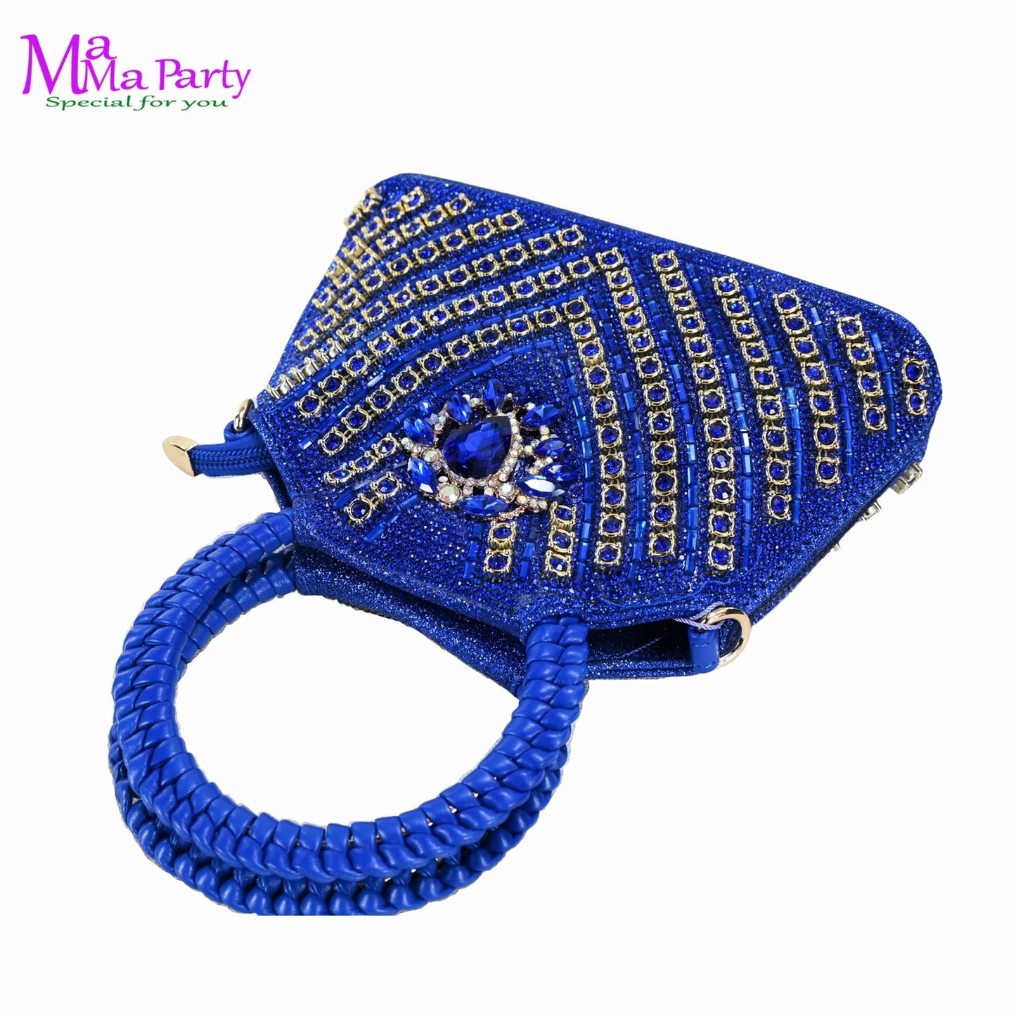 Gold Color New Arrivals Italian Design Nigerian Women Shoes and Bag Set Pointed Toe Slipper with Shinning Crystal for Party