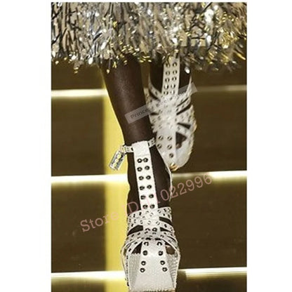 Rivet Stud Platform Sandals New Style Round Toe Buckle Straps Hollow Wedges High Heels Ladies Summer Sexy Shoes Customized Shoes