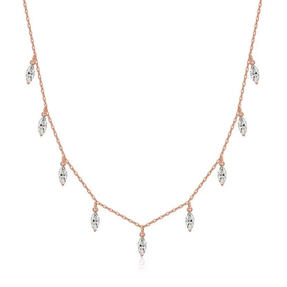 Smyoue Certified 3*6mm Marquise Cut Moissanite Necklace 9 Gems Pendant Girls Gift Lab Diamond Chain 100% Real Pure 925 Silver