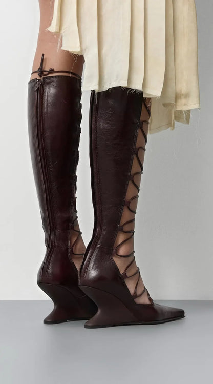 2026 Summer Hollow Out Strap Square Shaped Thick High Heels Summer Cool Boots Fashionable and Sexy Women's Sandals
