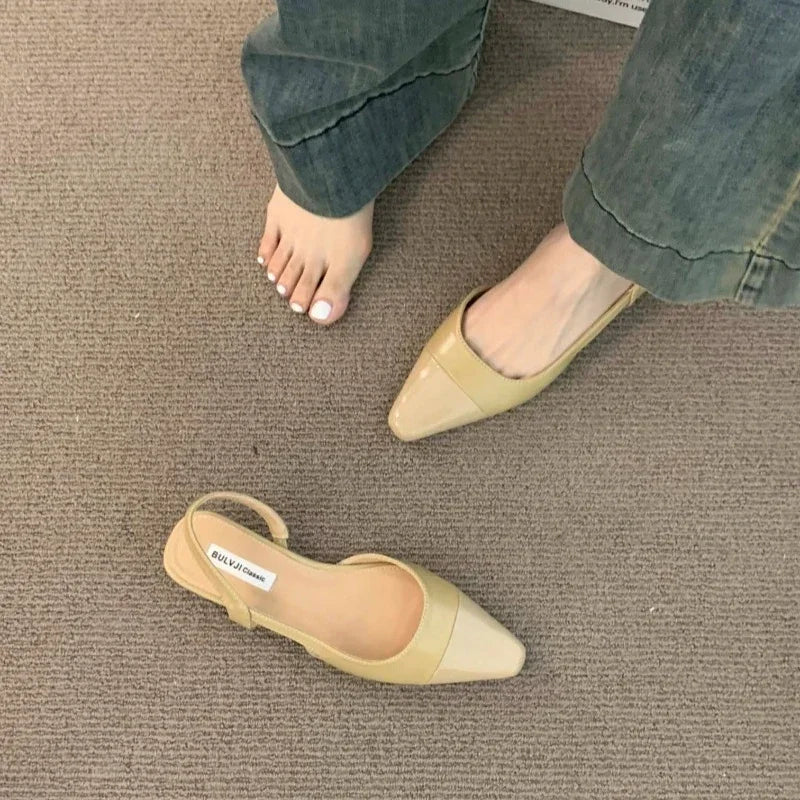 Brand luxury designer fashion PU leather design ladies summer new style pointed toe low heel women sandals non-slip flat shoes