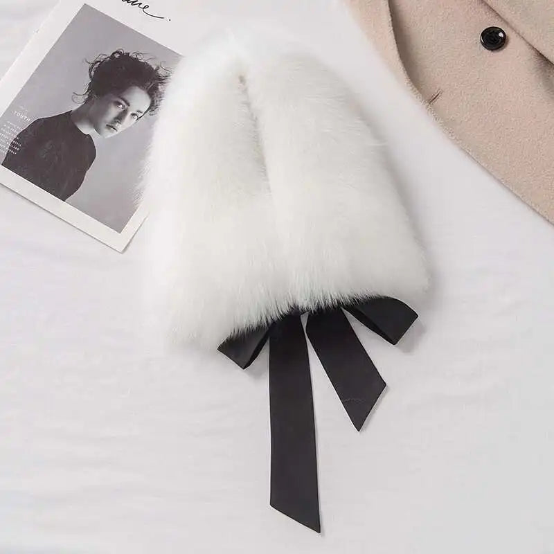 Winter Warm Fox Fur Collar Female Real Fur Collar Fashion Fluffy Clothing Accessories Collar Women Luxury Fur Scarf With Ribbons