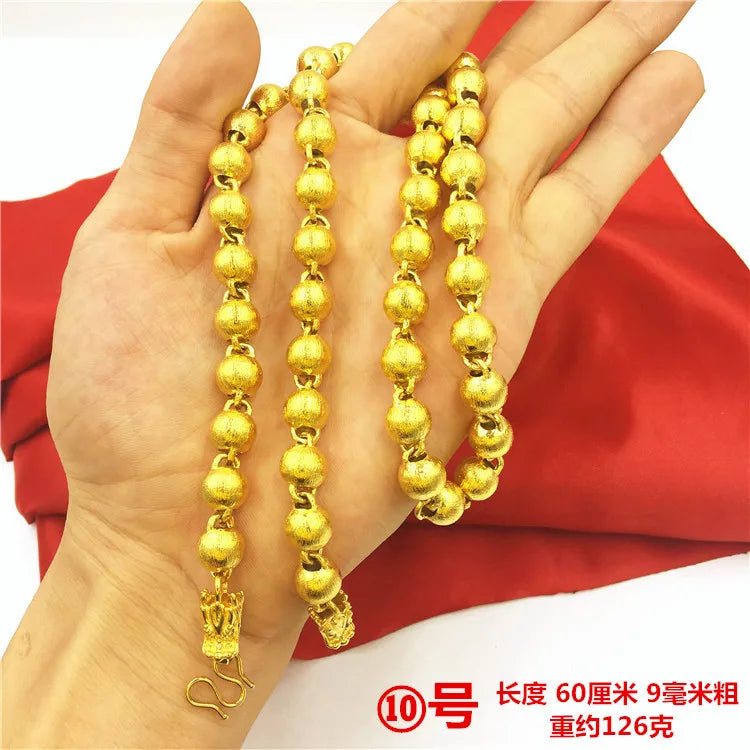 Bold Collection Necklace Men's 24K Gold AU999 - 24K Gold Double Dragon Head Bead, Hexagonal Cloud, Prestige Heirloom