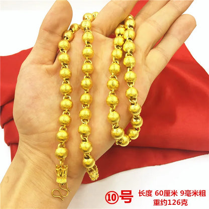 Bold Collection Necklace Men's 24K Gold AU999 - 24K Gold Double Dragon Head Bead, Hexagonal Cloud, Prestige Heirloom