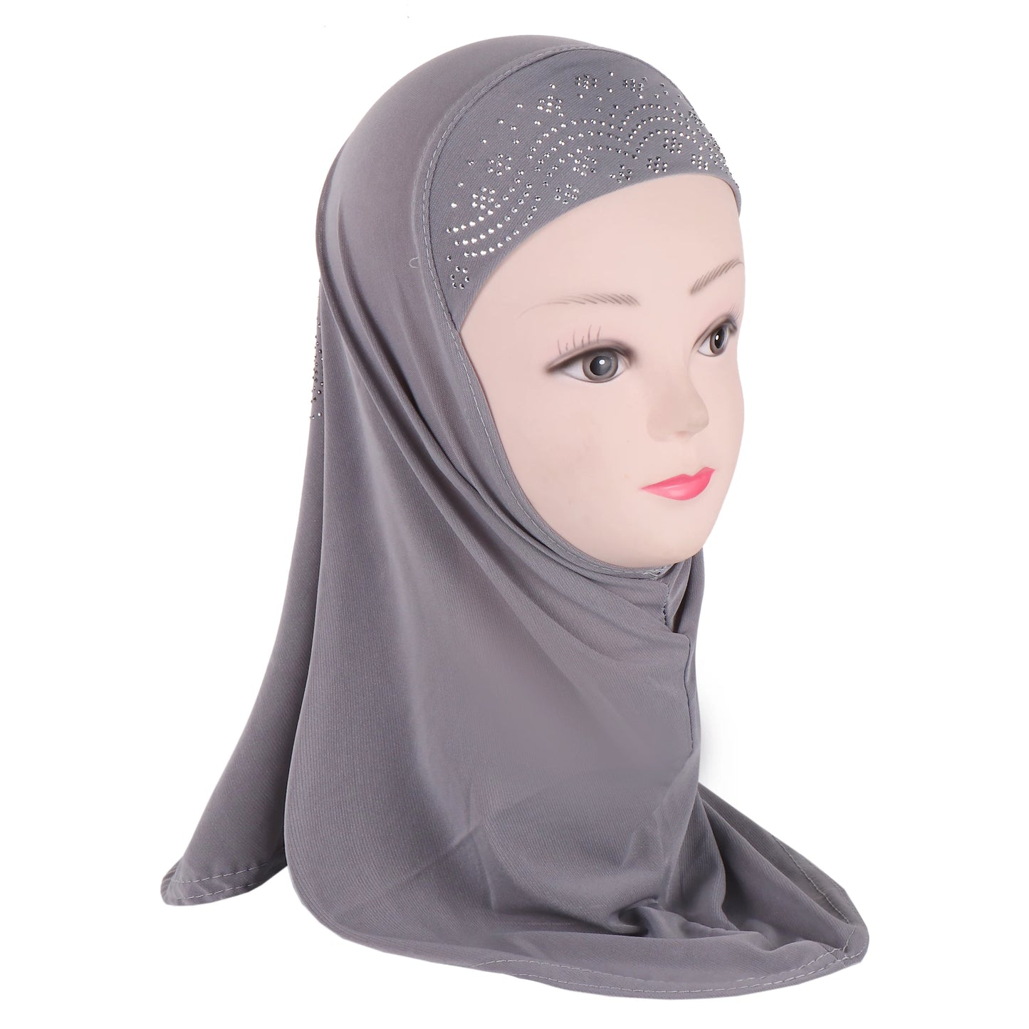 H360 Cute Simple Small Girl Hijab with Rhinestones Cute Scarf Hats Baby Caps Can Fit 2-6 years old girls