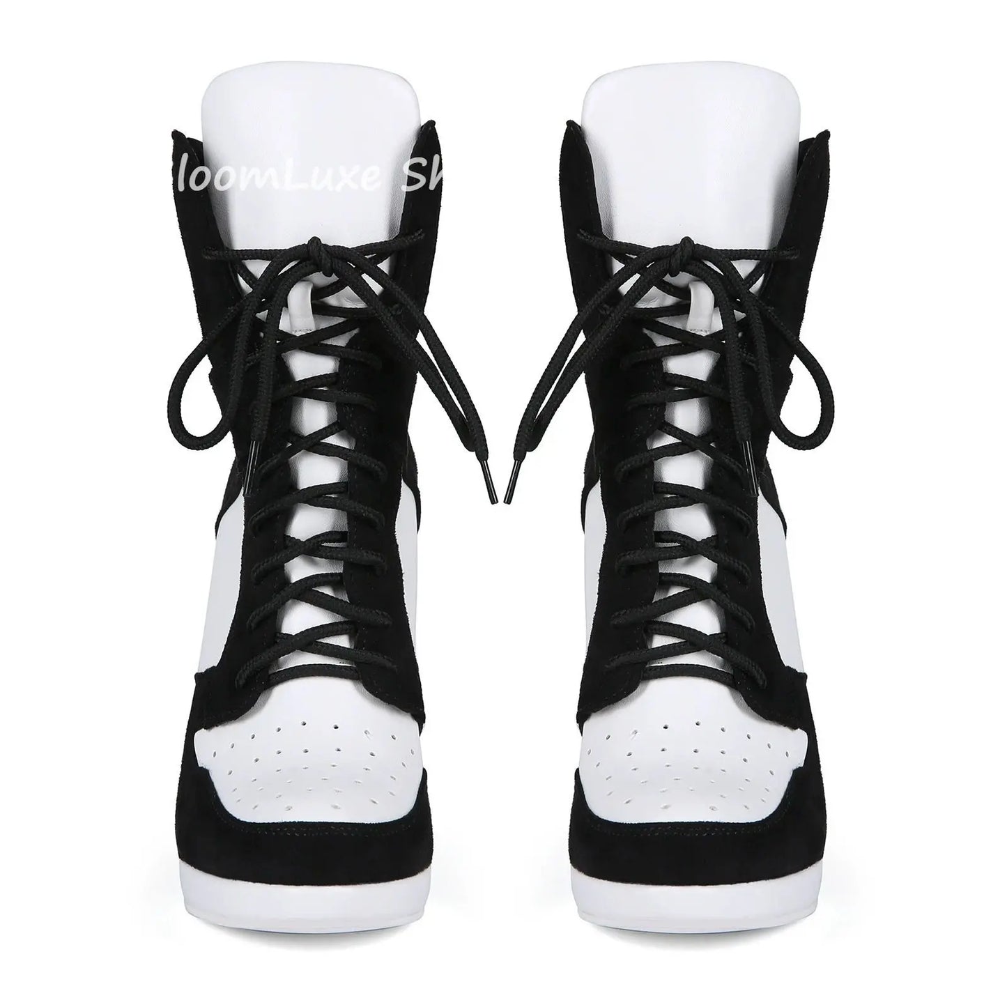 Round Toe Sports Lace Up Women's Short Boots 2026 Thick Sole Mixed Color Stilettos Autumn Winter New Street Style Casual Rock Bo