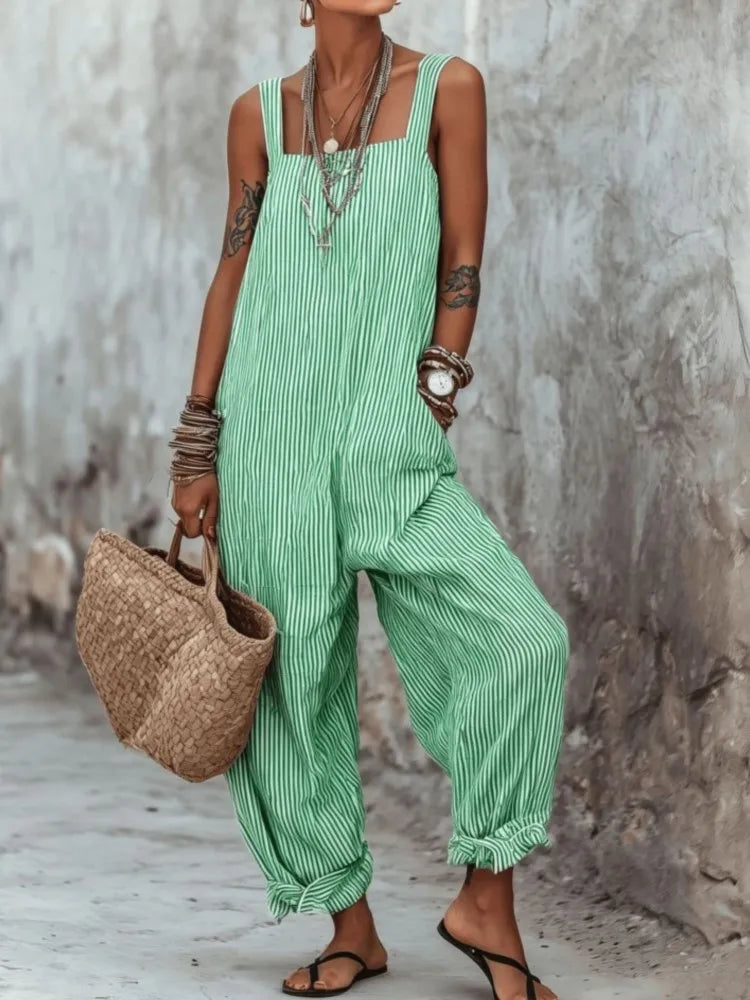 Women's Sleeveless Striped Loose Casual Jumpsuit New Spring And Summer Fashion Elegant Office Holiday Party Casual Jumpsuits