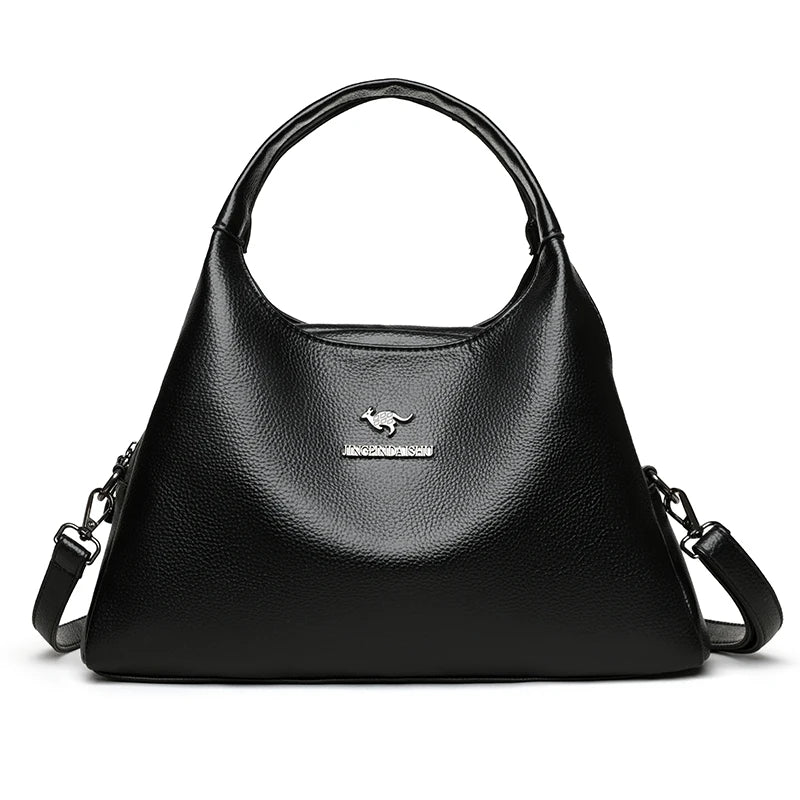 New Ladies Soft Leather Handbag Large Capacity Single Shoulder Bag Retro Solid Color Mom Bolsa Luxury Cross-Border Style Bags