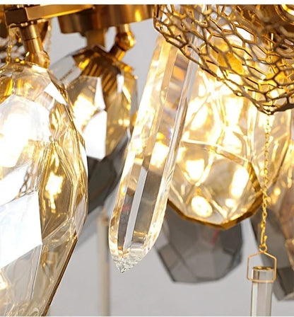 Postmodern Luxury K9 Crystal Chandelier Kitchen Island Decor LED Lighting Cognac Glass Dining Room Hanging Lights Loft Lamps